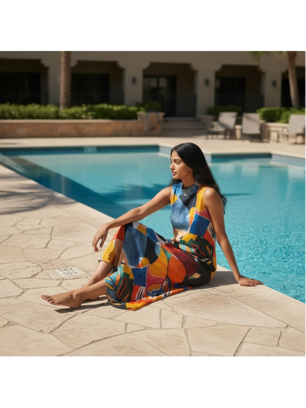 Size M Nicole Miller Multicolor Abstract Print Sleeveless Summer Maxi Dress - Picture 14 of 14